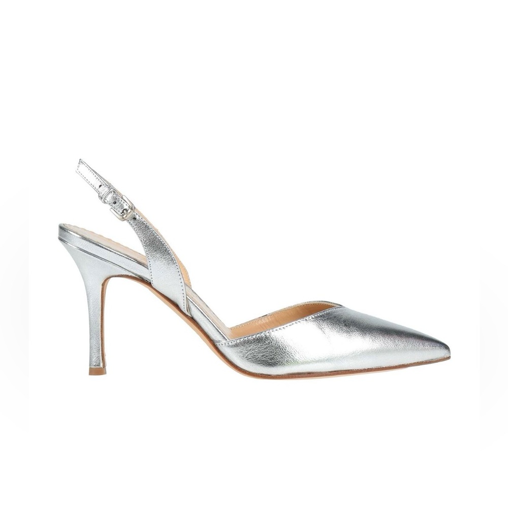 Italian Leather Silver Slingback Heels